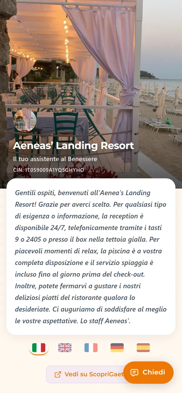 Die digitale Gästemappe von Aeneas’ Landing Resort auf dem Handy