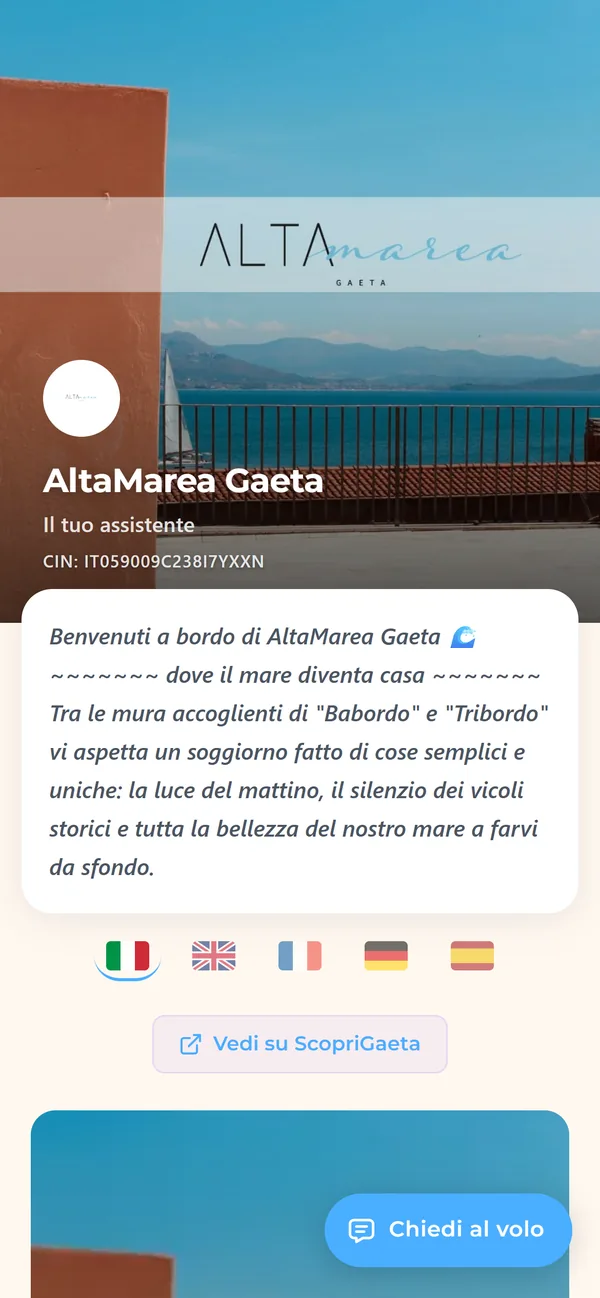 La guida digitale di AltaMarea Gaeta aperta dal telefono
