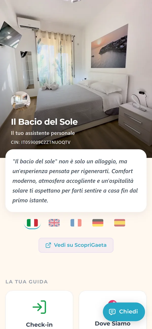 La guida digitale del Bacio del Sole aperta dal telefono