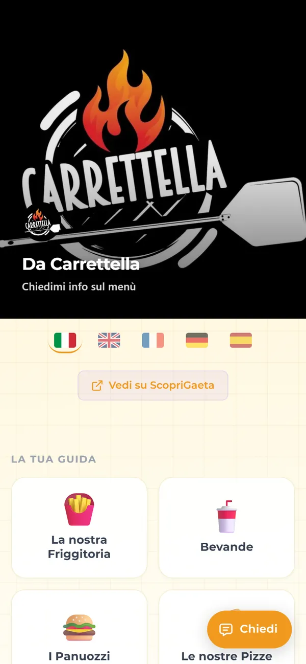 Die digitale Gästemappe von Da Carrettella mit dem Logo auf dem Titelbild
