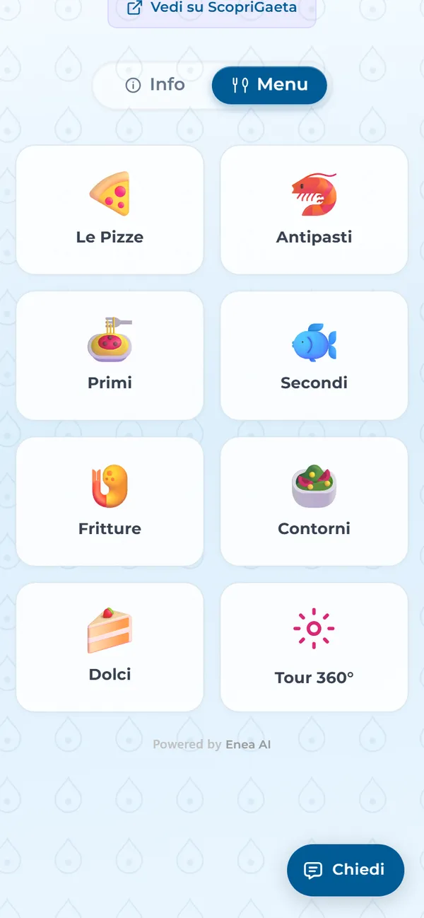 Il menu digitale di Ciro 1923 diviso per categorie