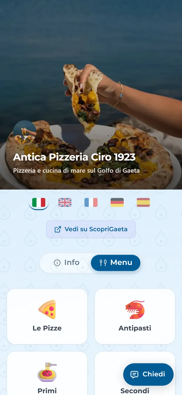 Die digitale Gästemappe der Antica Pizzeria Ciro 1923 mit dem Foto einer Pizza
