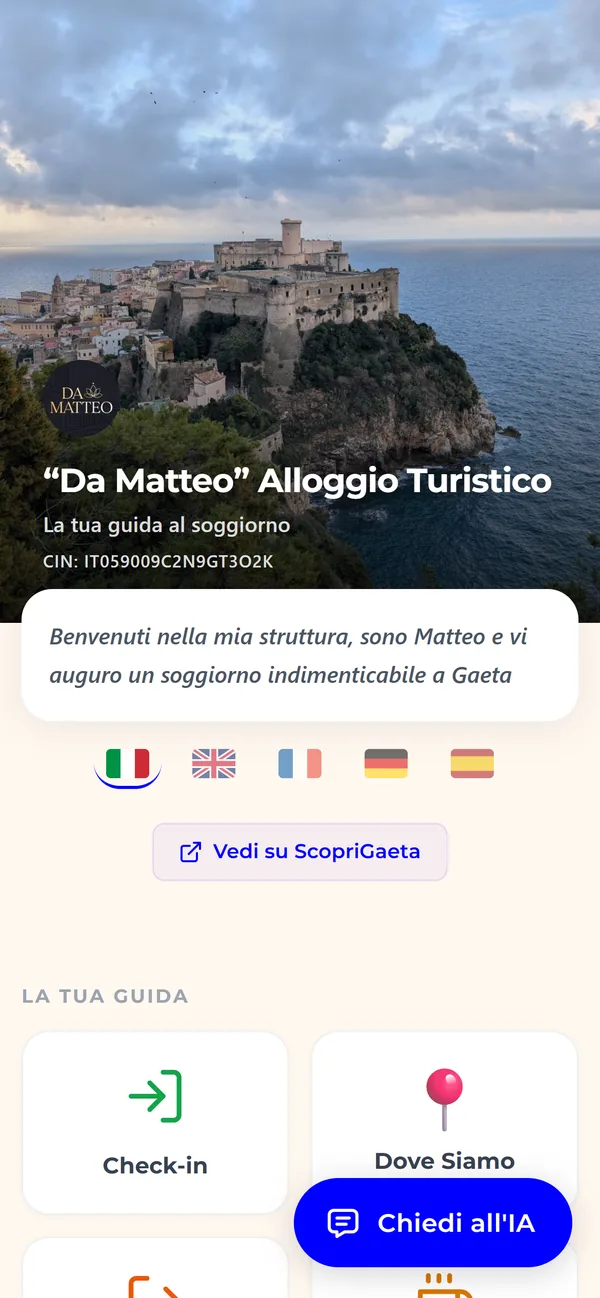 La guida digitale di “Da Matteo” Alloggio Turistico aperta dal telefono