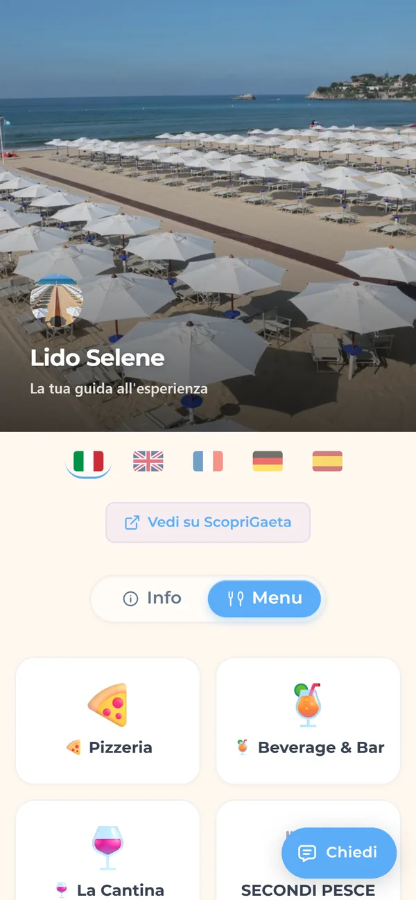 La guida digitale del Lido Selene con la spiaggia e gli ombrelloni